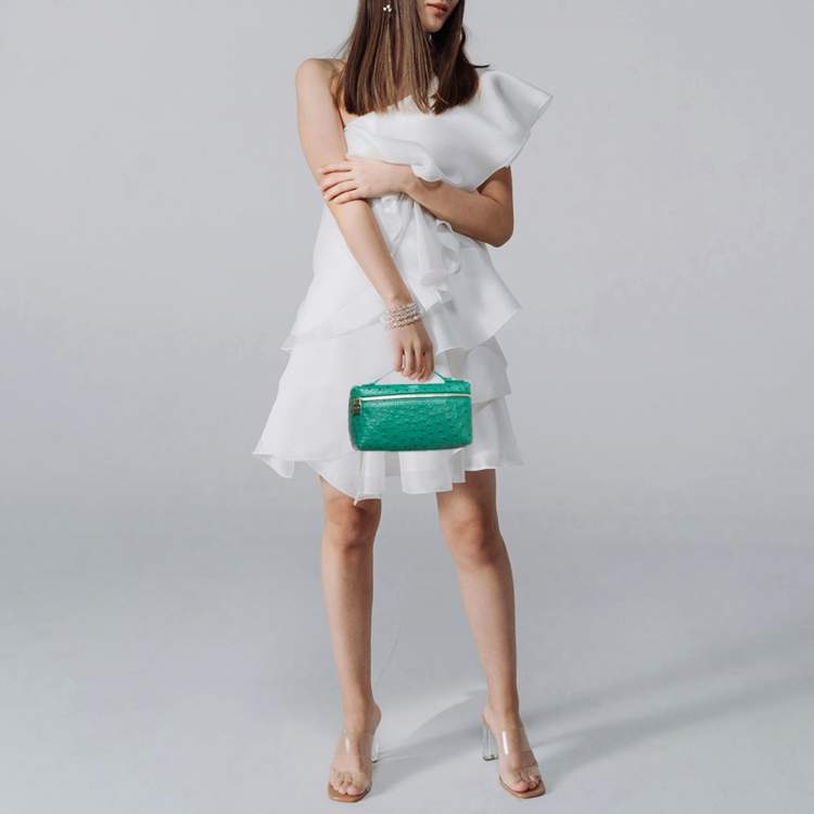 Pre Owned Loro Piana L19 Green Ostrich Zip Pouch