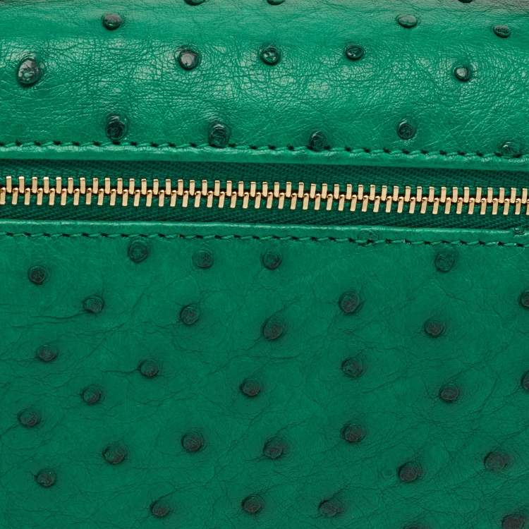 Pre Owned Loro Piana L19 Green Ostrich Zip Pouch