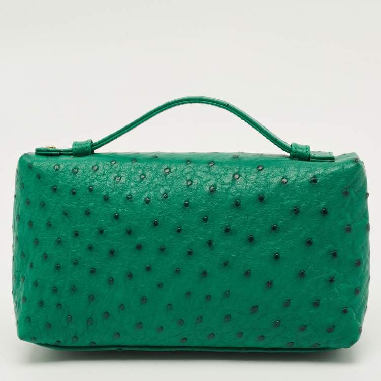 Pre Owned Loro Piana L19 Green Ostrich Zip Pouch