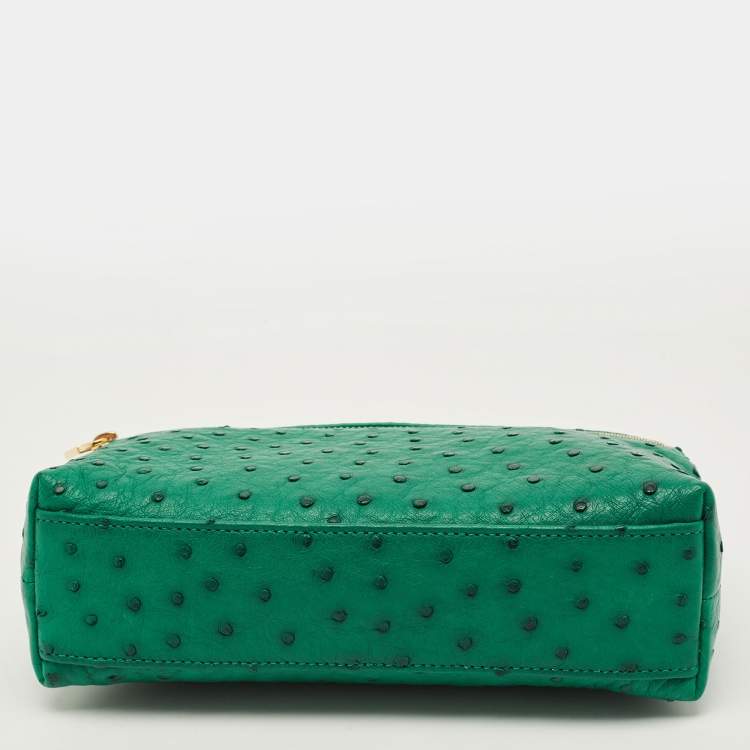 Pre Owned Loro Piana L19 Green Ostrich Zip Pouch