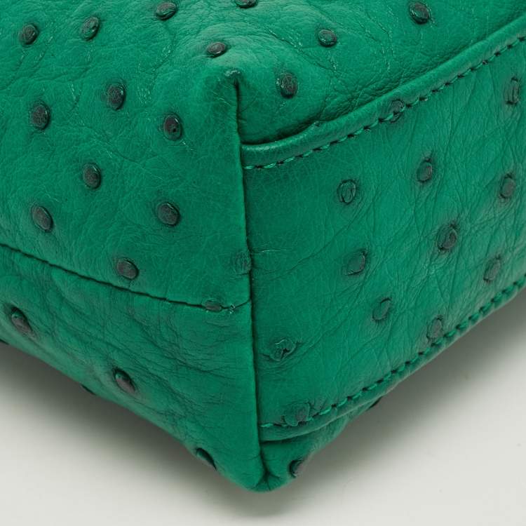 Pre Owned Loro Piana L19 Green Ostrich Zip Pouch