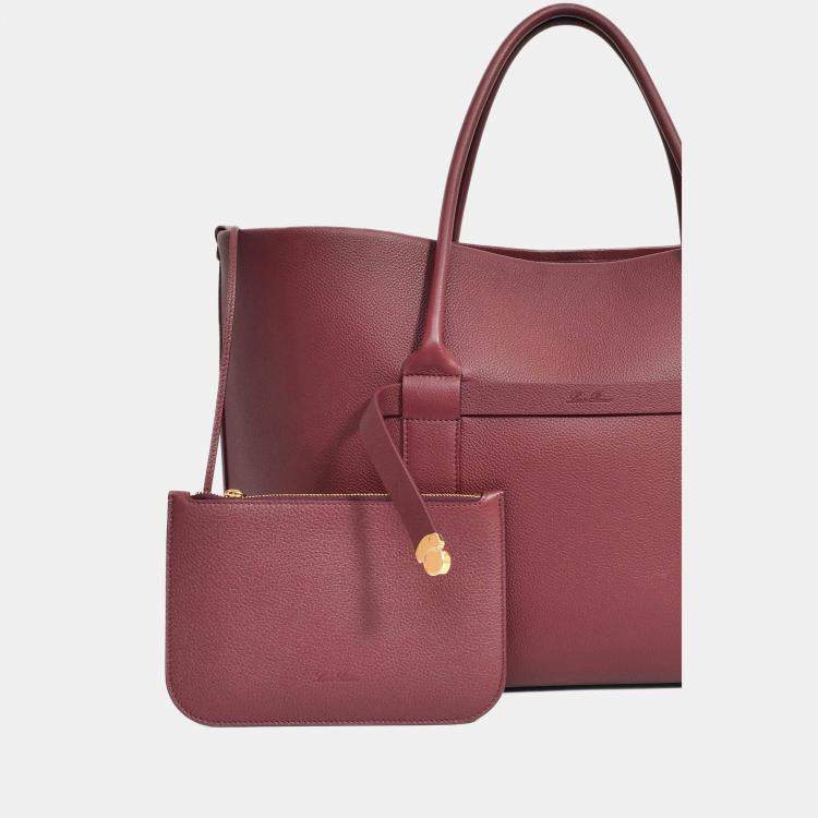 مملوكة مسبقًا Loro Piana Burgundy Grained Leather 'Ghiera Shopper' Large Tote with Pouch