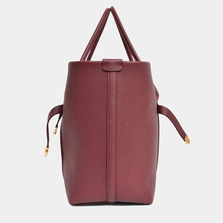 مملوكة مسبقًا Loro Piana Burgundy Grained Leather 'Ghiera Shopper' Large Tote with Pouch