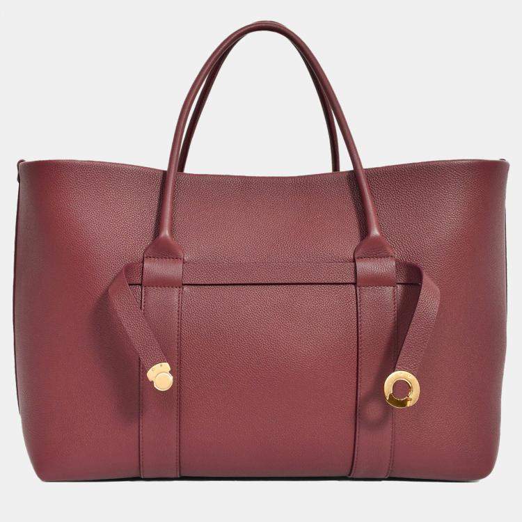 مملوكة مسبقًا Loro Piana Burgundy Grained Leather 'Ghiera Shopper' Large Tote with Pouch