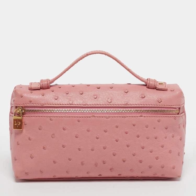 Pre Owned Loro Piana L19 Extra Pocket Pink Ostrich Pouch