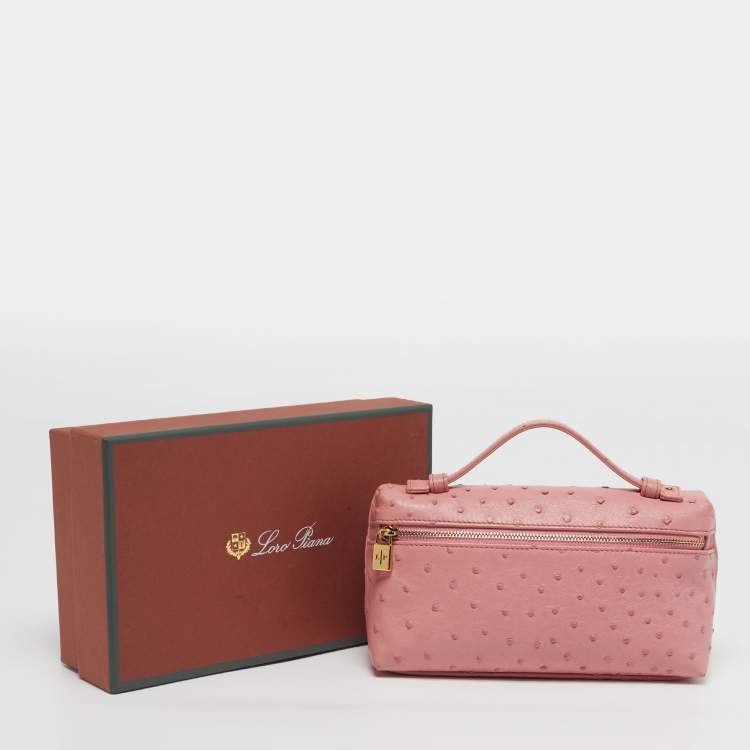 Pre Owned Loro Piana L19 Extra Pocket Pink Ostrich Pouch
