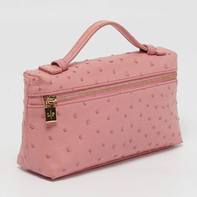 Pre Owned Loro Piana L19 Extra Pocket Pink Ostrich Pouch