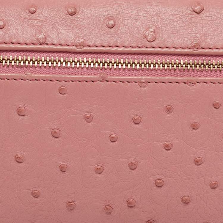 Pre Owned Loro Piana L19 Extra Pocket Pink Ostrich Pouch