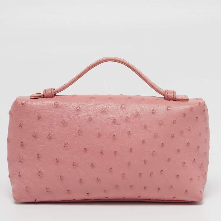 Pre Owned Loro Piana L19 Extra Pocket Pink Ostrich Pouch