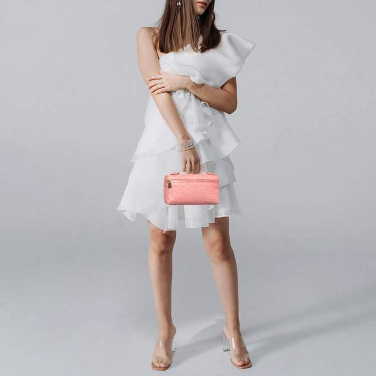 Pre Owned Loro Piana L19 Extra Pocket Pink Ostrich Pouch