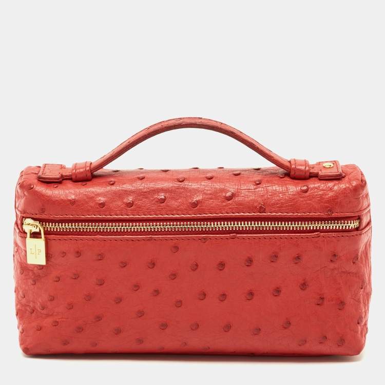 Pre Owned Loro Piana L19 Extra Pocket Red Ostrich Pouch