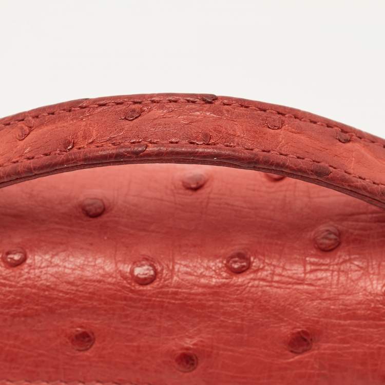 Pre Owned Loro Piana L19 Extra Pocket Red Ostrich Pouch