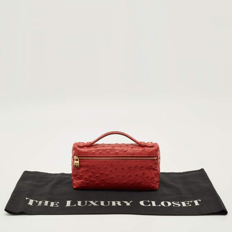 Pre Owned Loro Piana L19 Extra Pocket Red Ostrich Pouch