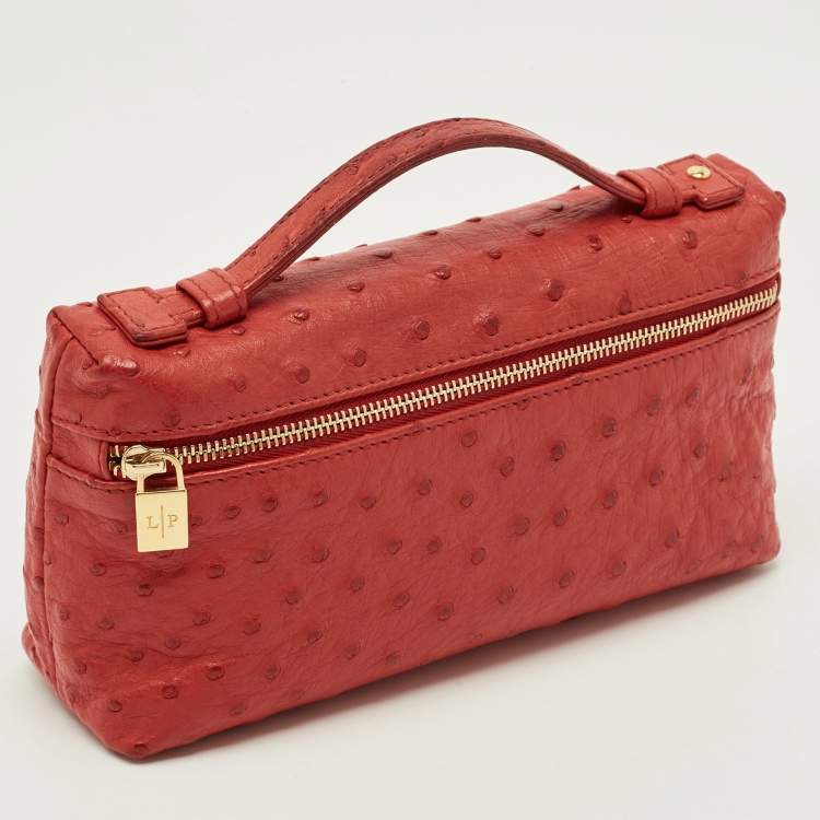 Pre Owned Loro Piana L19 Extra Pocket Red Ostrich Pouch