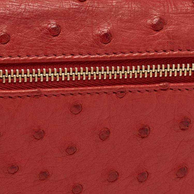 Pre Owned Loro Piana L19 Extra Pocket Red Ostrich Pouch