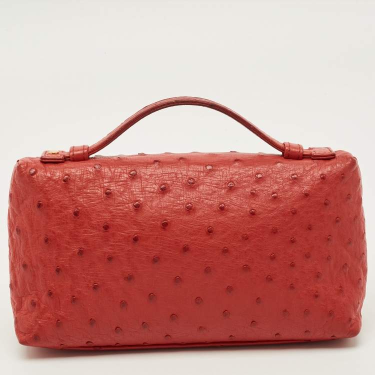 Pre Owned Loro Piana L19 Extra Pocket Red Ostrich Pouch