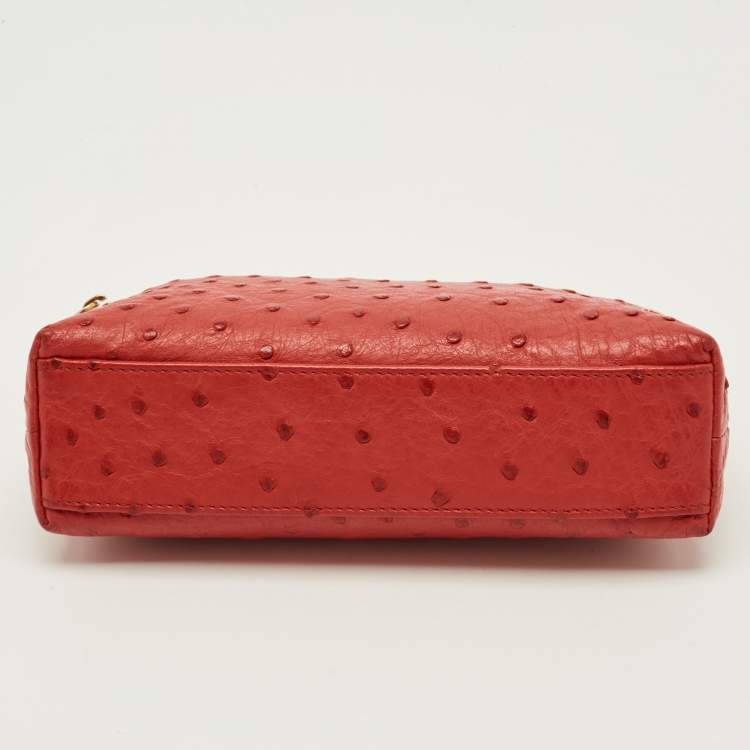 Pre Owned Loro Piana L19 Extra Pocket Red Ostrich Pouch