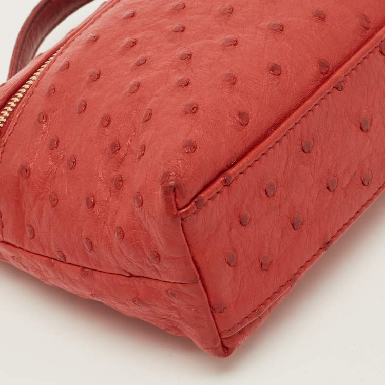 Pre Owned Loro Piana L19 Extra Pocket Red Ostrich Pouch