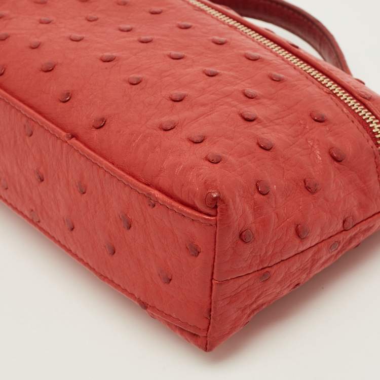 Pre Owned Loro Piana L19 Extra Pocket Red Ostrich Pouch