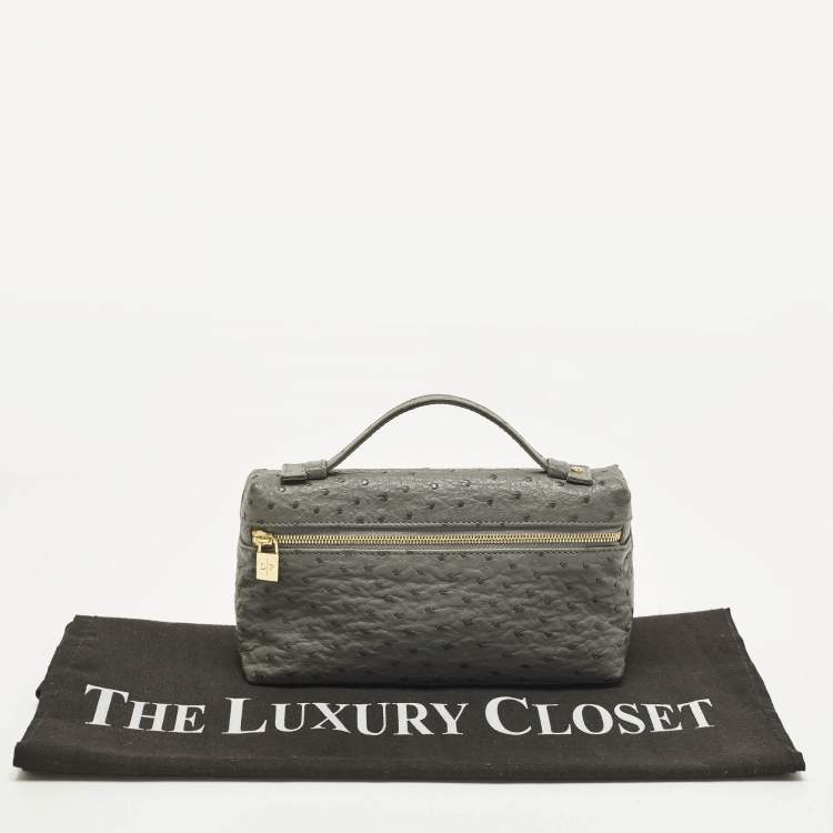 Pre Owned Loro Piana L19 Grey Ostrich Extra Pocket Pouch Clutch