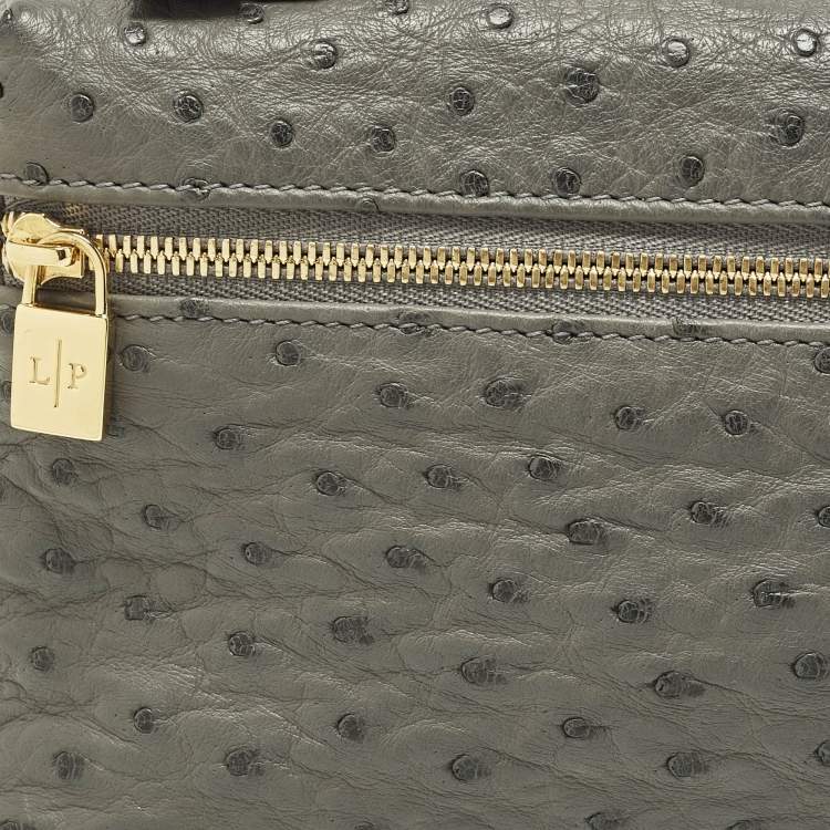 Pre Owned Loro Piana L19 Grey Ostrich Extra Pocket Pouch Clutch