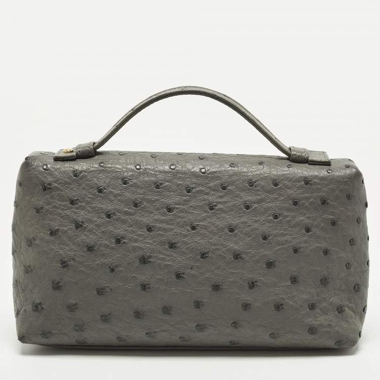 Pre Owned Loro Piana L19 Grey Ostrich Extra Pocket Pouch Clutch