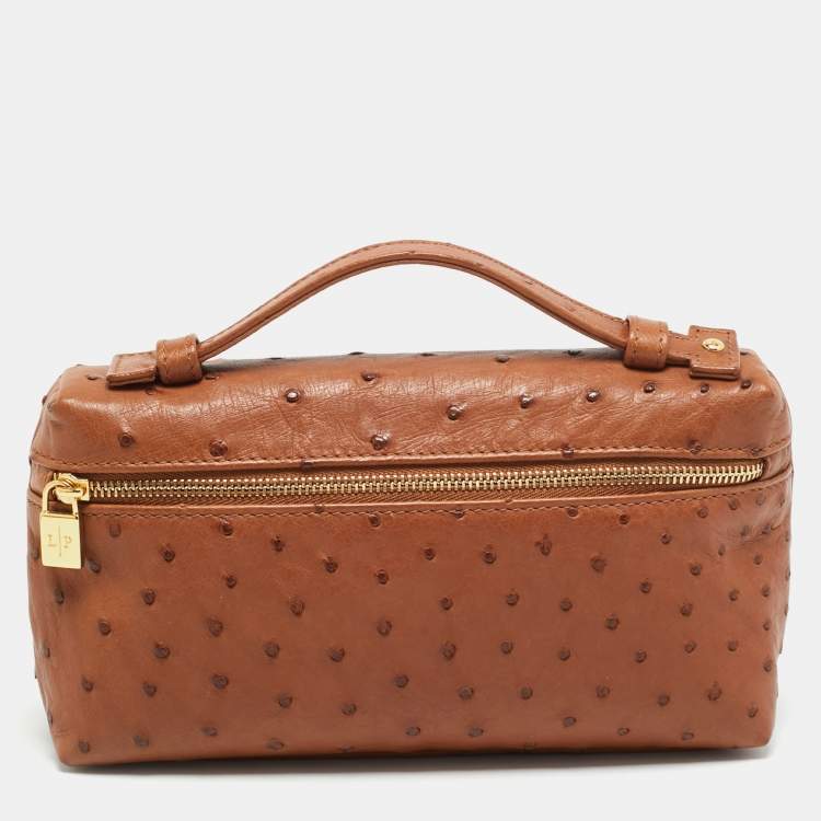 Pre Owned Loro Piana L19  Extra Pocket Brown Ostrich Pouch 