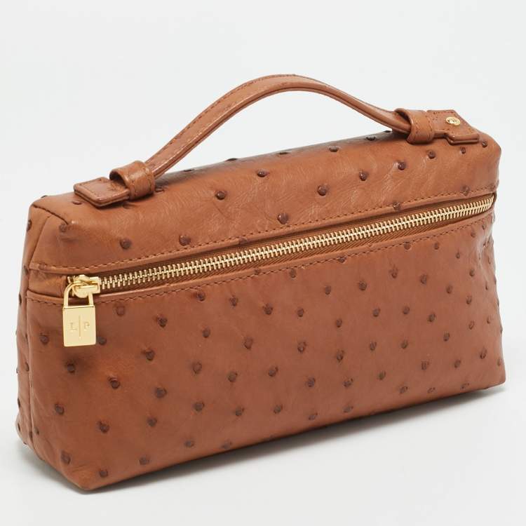 Pre Owned Loro Piana L19  Extra Pocket Brown Ostrich Pouch 