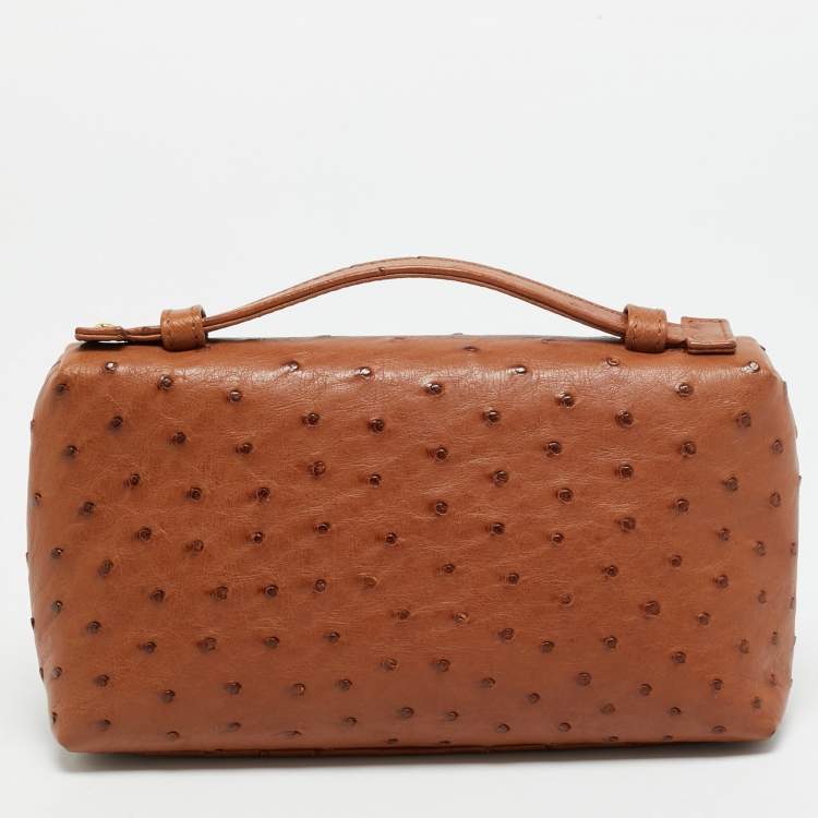 Pre Owned Loro Piana L19  Extra Pocket Brown Ostrich Pouch 