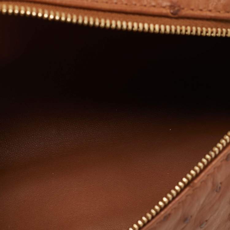 Pre Owned Loro Piana L19  Extra Pocket Brown Ostrich Pouch 