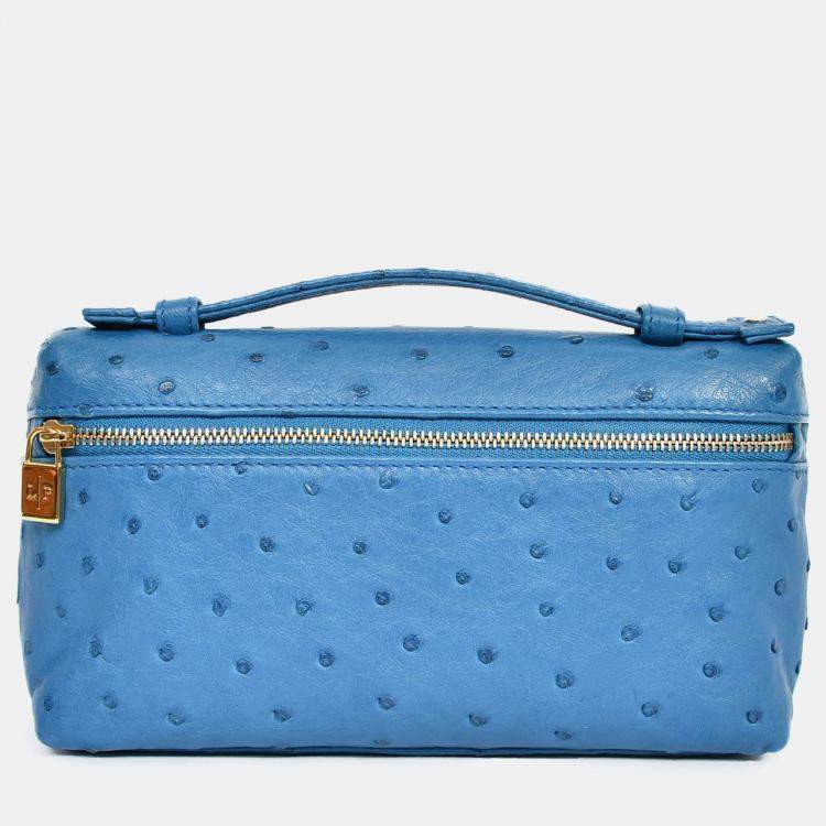 Pre Owned Loro Piana Blue Ostrich Leather L19 Top Handle Bag