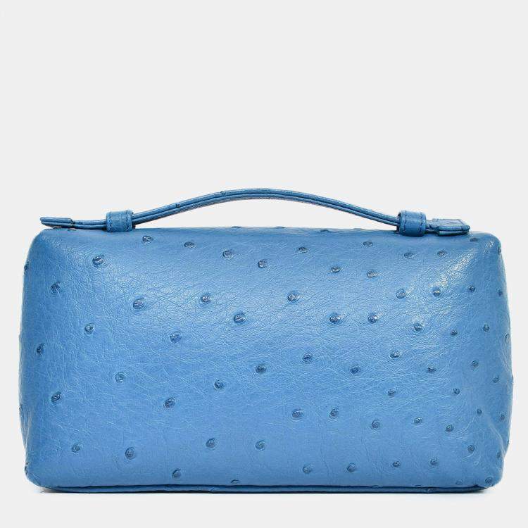 Pre Owned Loro Piana Blue Ostrich Leather L19 Top Handle Bag