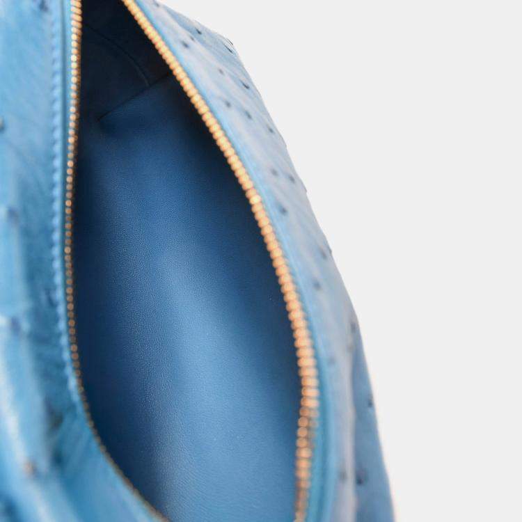Pre Owned Loro Piana Blue Ostrich Leather L19 Top Handle Bag