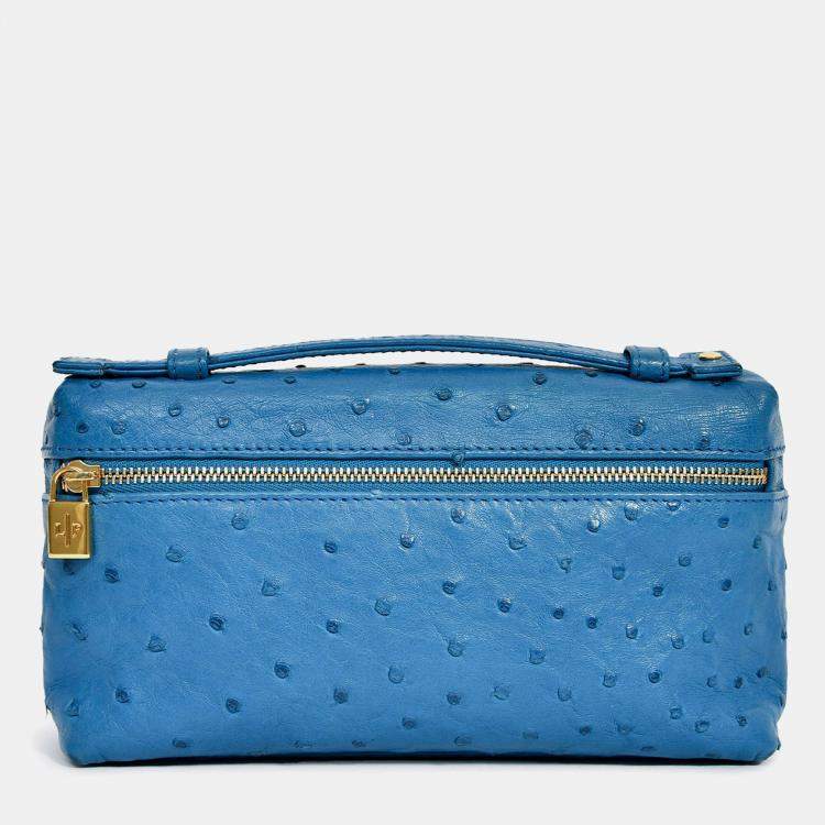 Pre Owned Loro Piana Blue Ostrich Leather L19 Top Handle Bag