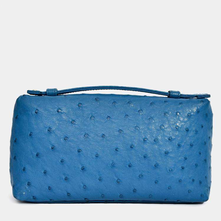 Pre Owned Loro Piana Blue Ostrich Leather L19 Top Handle Bag