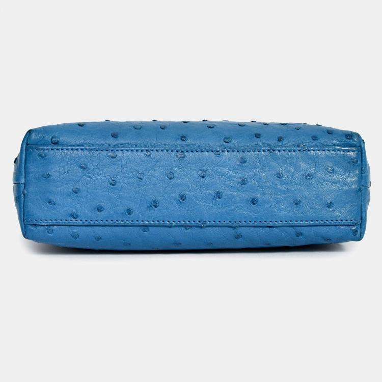 Pre Owned Loro Piana Blue Ostrich Leather L19 Top Handle Bag
