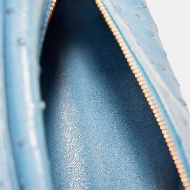 Pre Owned Loro Piana Blue Ostrich Leather L19 Top Handle Bag