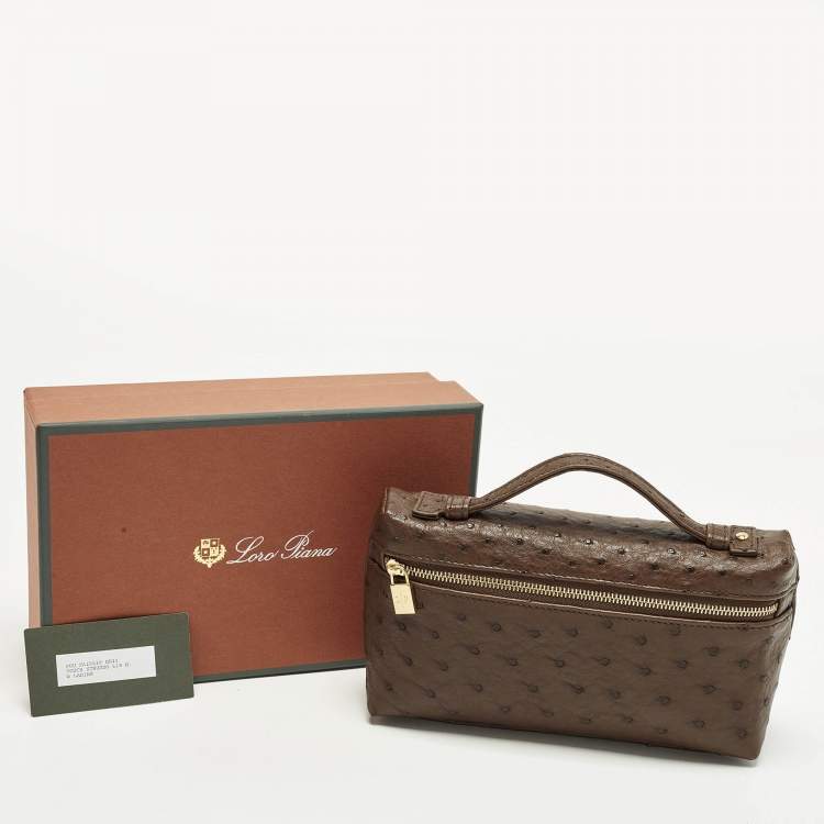 Pre Owned Loro Piana L19 Extra Pocket Brown Ostrich Pouch
