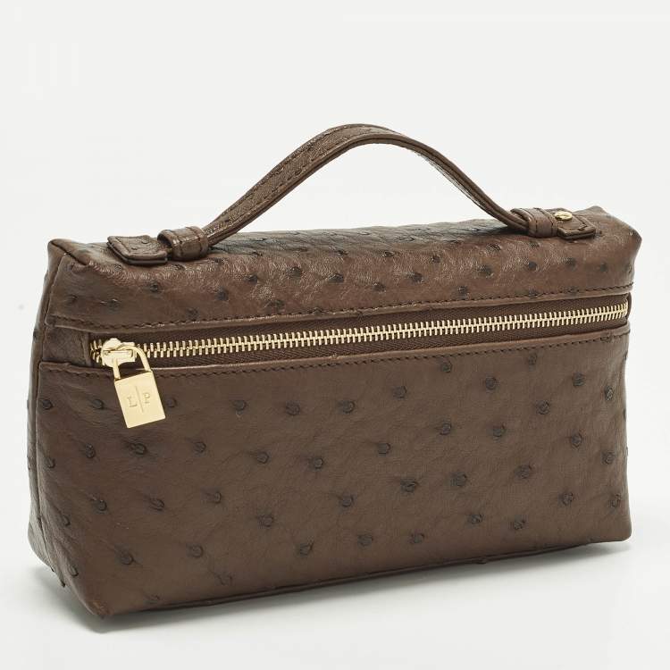 Pre Owned Loro Piana L19 Extra Pocket Brown Ostrich Pouch