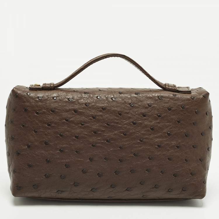 Pre Owned Loro Piana L19 Extra Pocket Brown Ostrich Pouch