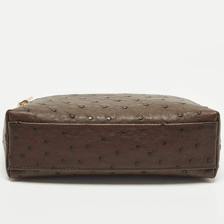 Pre Owned Loro Piana L19 Extra Pocket Brown Ostrich Pouch