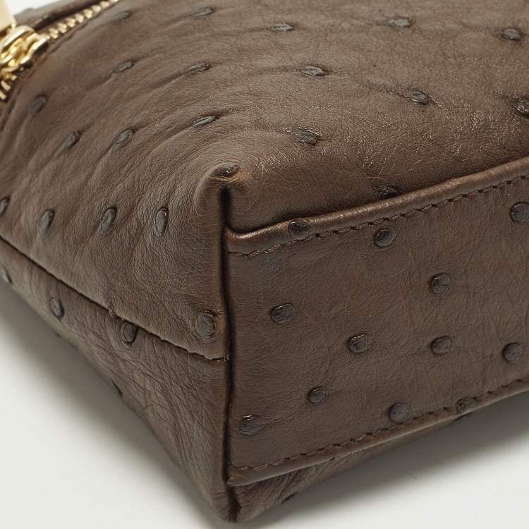 Pre Owned Loro Piana L19 Extra Pocket Brown Ostrich Pouch