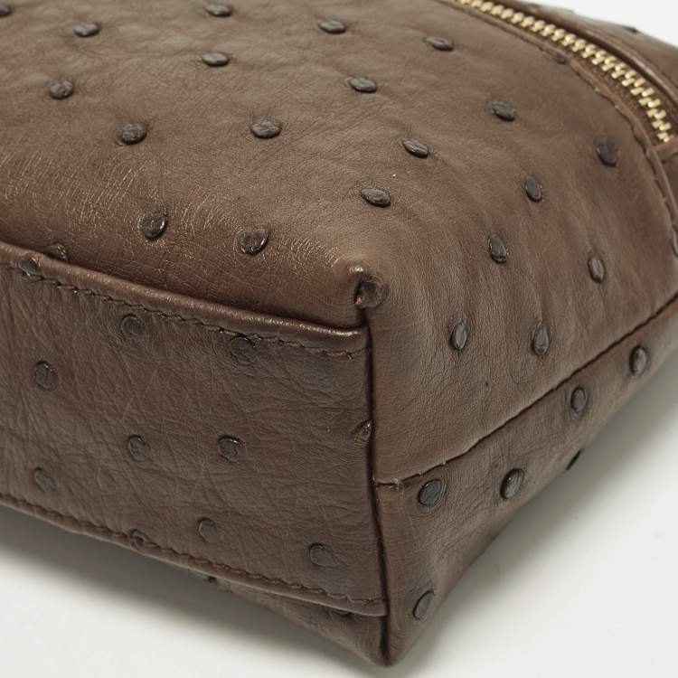 Pre Owned Loro Piana L19 Extra Pocket Brown Ostrich Pouch