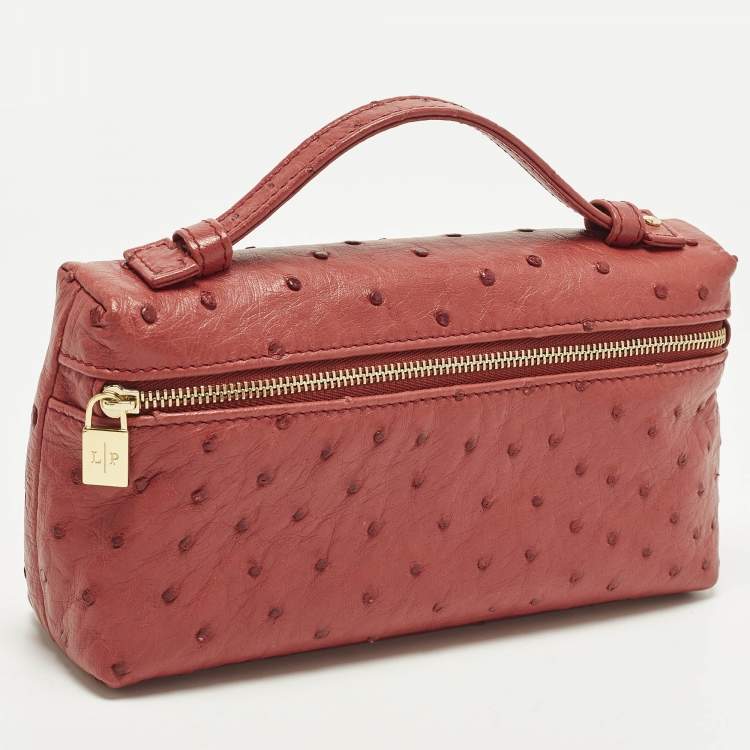 Pre Owned Loro Piana L19 Extra Pocket Red Ostrich Pouch