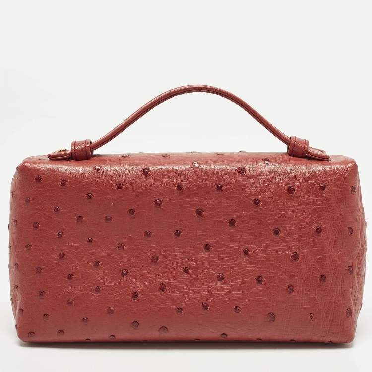 Pre Owned Loro Piana L19 Extra Pocket Red Ostrich Pouch