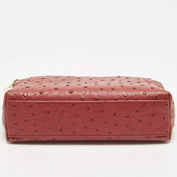 Pre Owned Loro Piana L19 Extra Pocket Red Ostrich Pouch