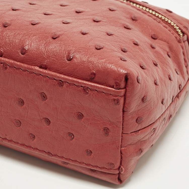 Pre Owned Loro Piana L19 Extra Pocket Red Ostrich Pouch