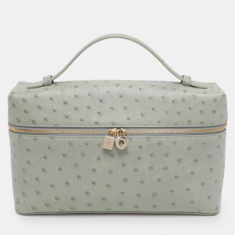 Pre Owned Loro Piana Grey Ostrich Extra Pocket L27 Pouch
