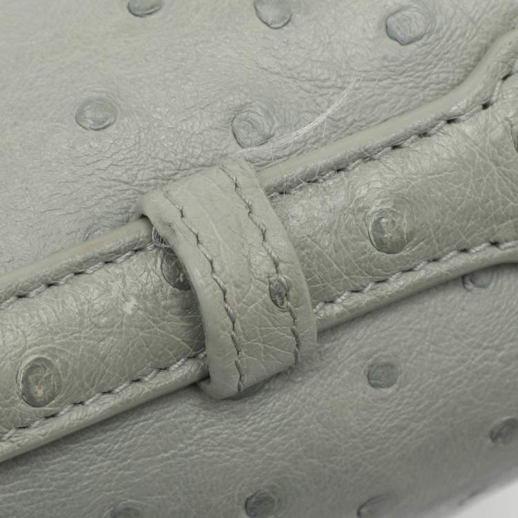 Pre Owned Loro Piana Grey Ostrich Extra Pocket L27 Pouch