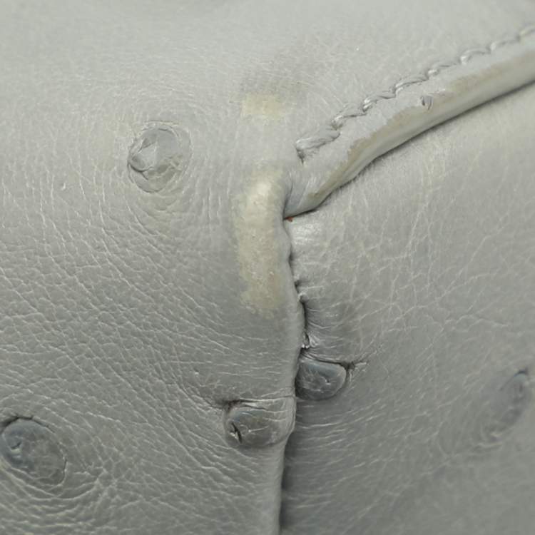 Pre Owned Loro Piana Grey Ostrich Extra Pocket L27 Pouch